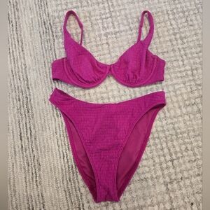 Abercrombie & Fitch Magenta Ribbed Underwire Bikini Set